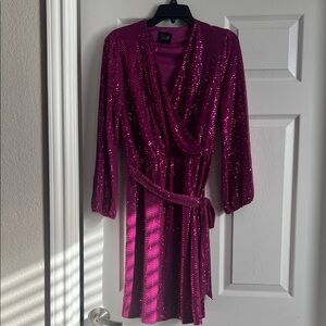 Elegant Long Sleeve Sequin Dress - Purple